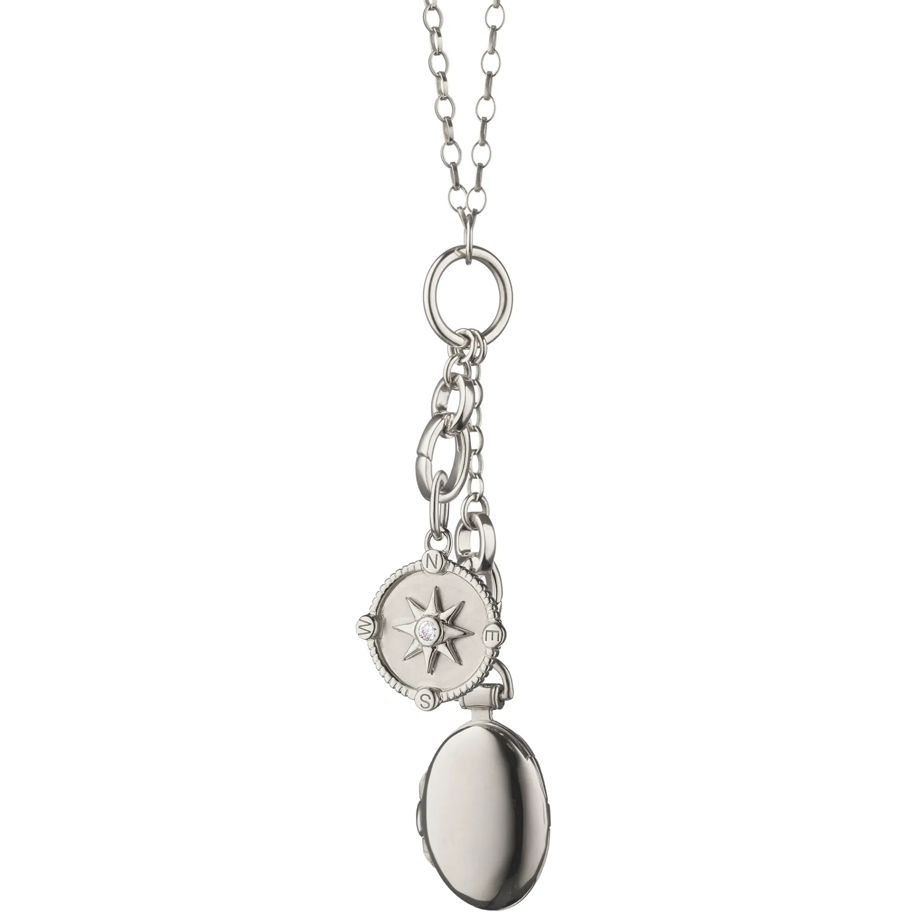 Adventure Compass and "Anna" Locket Charm Necklace