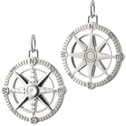 Adventure Compass Charm with White Enamel and Sapphires