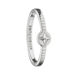 Adventure Compass Poesy Sterling Silver Stackable Ring