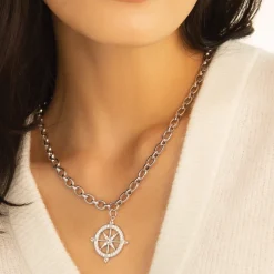 Audrey Link Charm Necklace in Sterling Silver