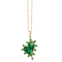 Aventurine Heart Necklace with Emeralds
