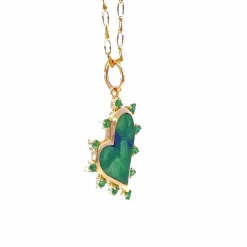 Aventurine Heart Necklace with Emeralds