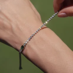 Bezel Set Diamond & Emerald Tennis Bracelet