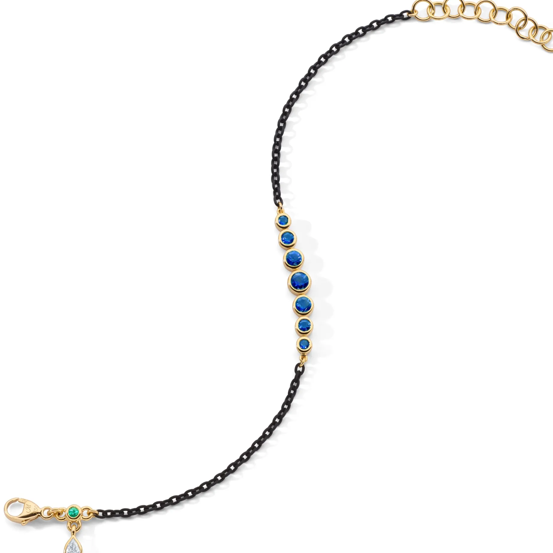 Bezel Set Round Blue Sapphire and Black Steel Tennis Bracelet