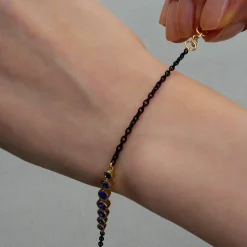 Bezel Set Round Blue Sapphire and Black Steel Tennis Bracelet