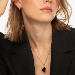 Black Agate Heart Necklace with Diamonds