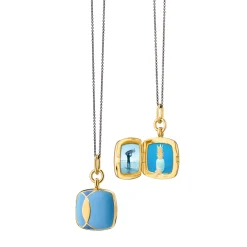 Blue Enamel Vermeil Cushion Deco Locket