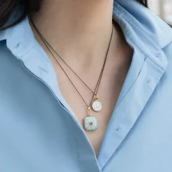 Blue Enamel Vermeil Cushion Locket with Blue Sapphire