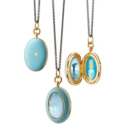 Blue Enamel Vermeil Oval Locket with Blue Topaz