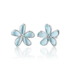 Blue Topaz Doublet Flower Stud Earrings