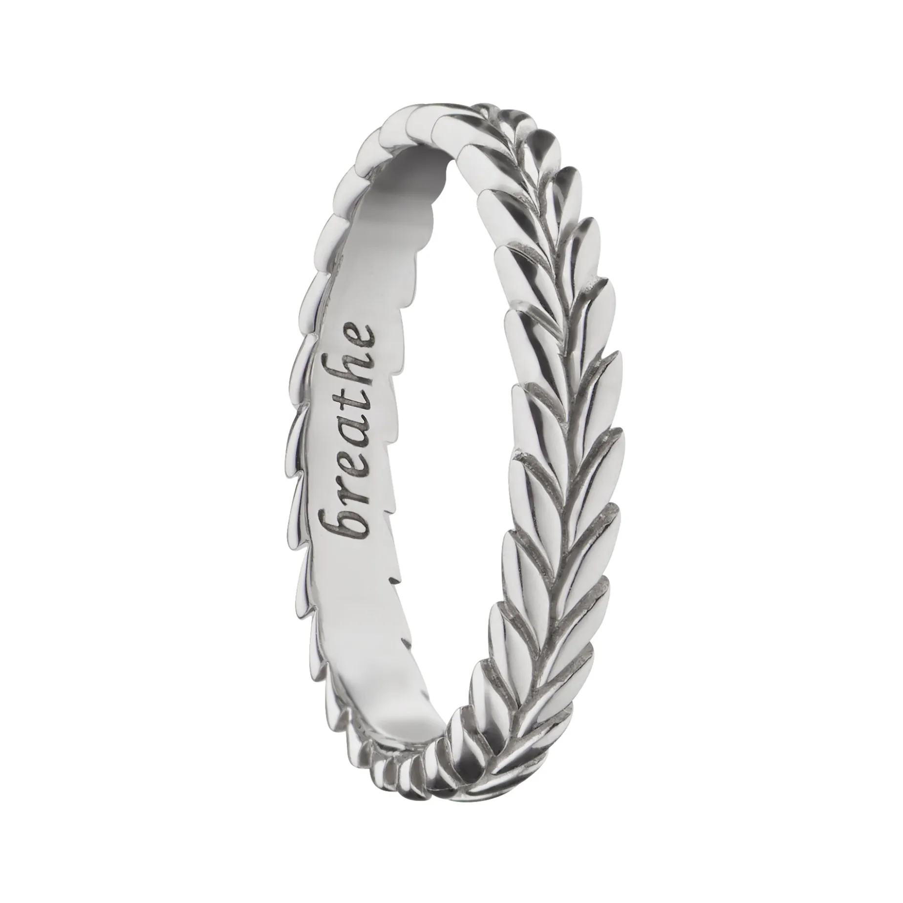 Breathe Leaf Poesy Sterling Silver Stackable Ring