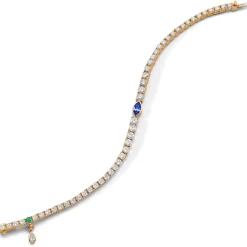 Center Marquise Blue Sapphire and Round Diamond Tennis Bracelet