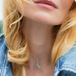 December Turquoise "Moon" Sterling Silver Birthstone Necklace