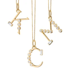 Diamond Initial Pendants in 18K Yellow Gold