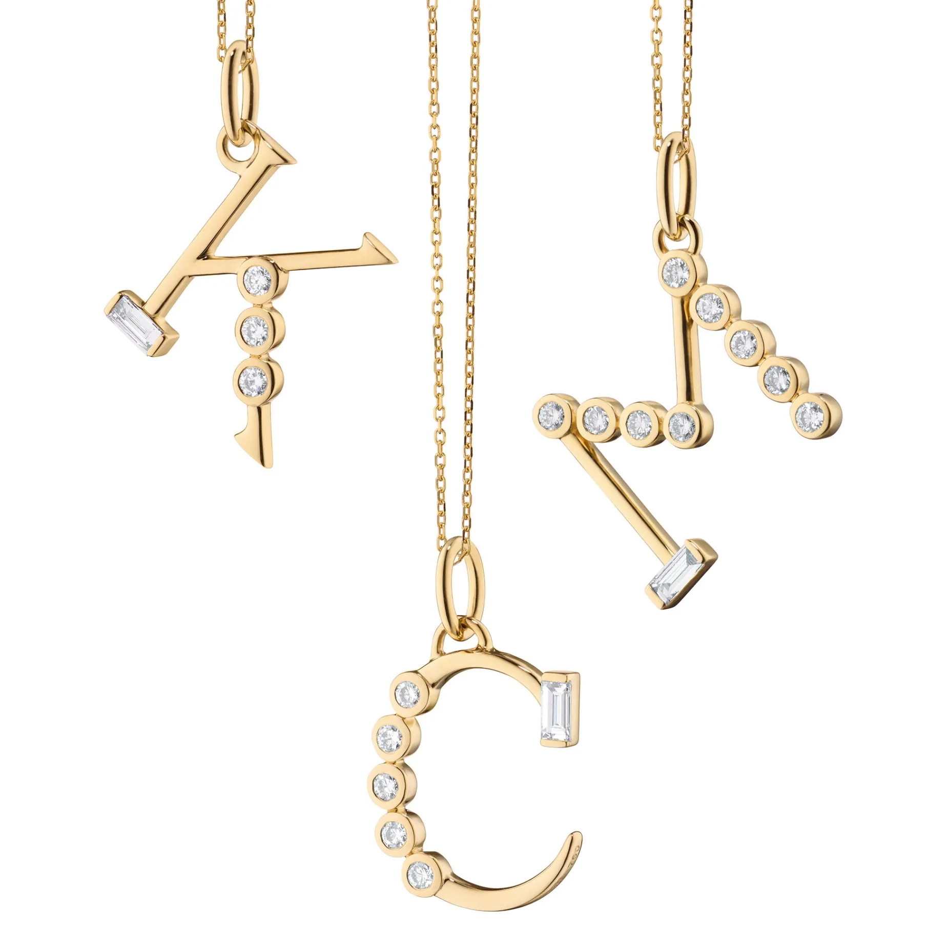 Diamond Initial Pendants in 18K Yellow Gold