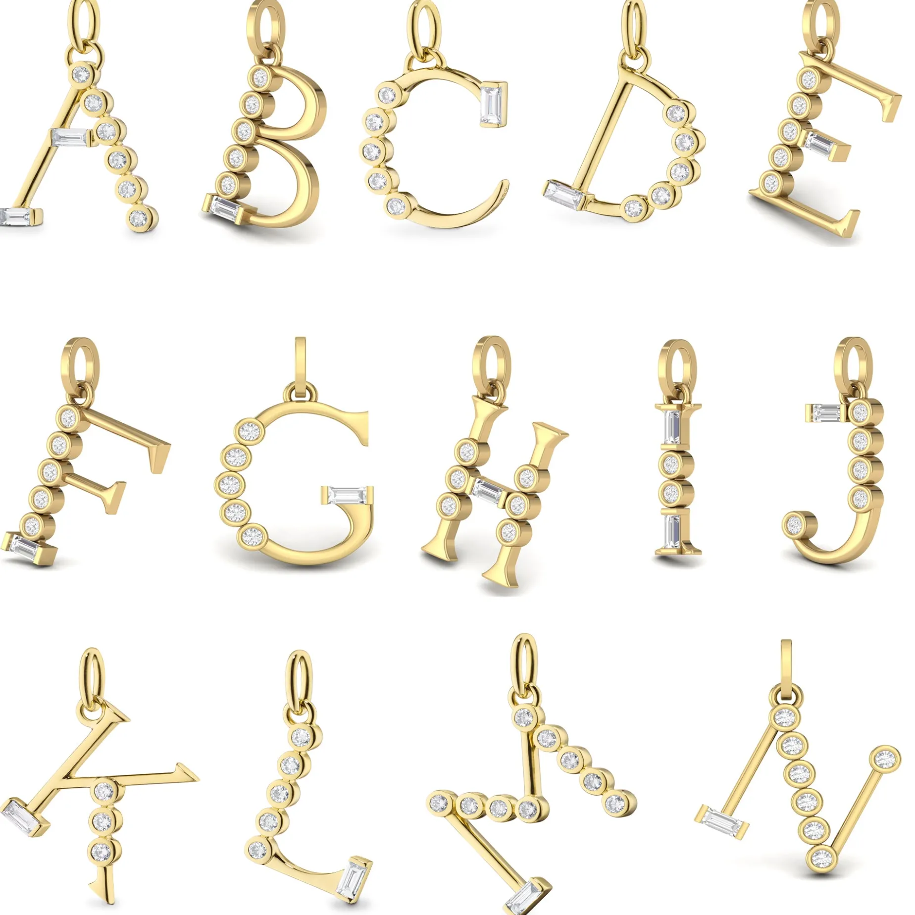 Diamond Initial Pendants in 18K Yellow Gold