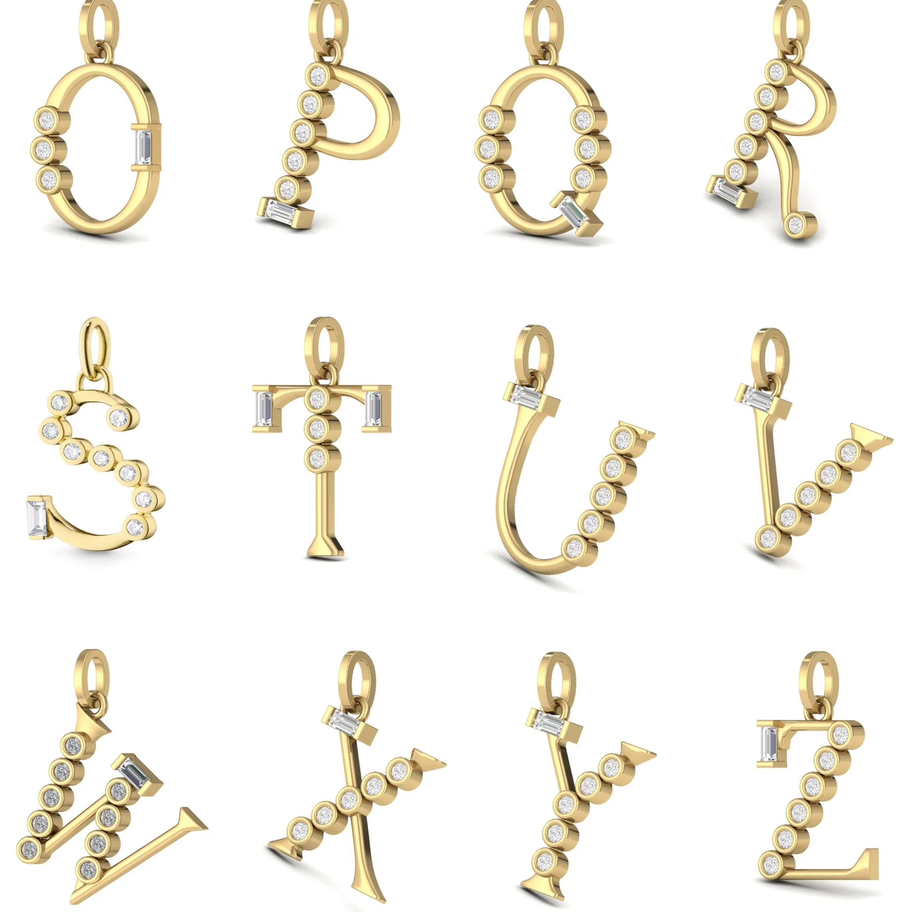 Diamond Initial Pendants in 18K Yellow Gold