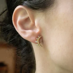 Diamond Moon Stud Earrings