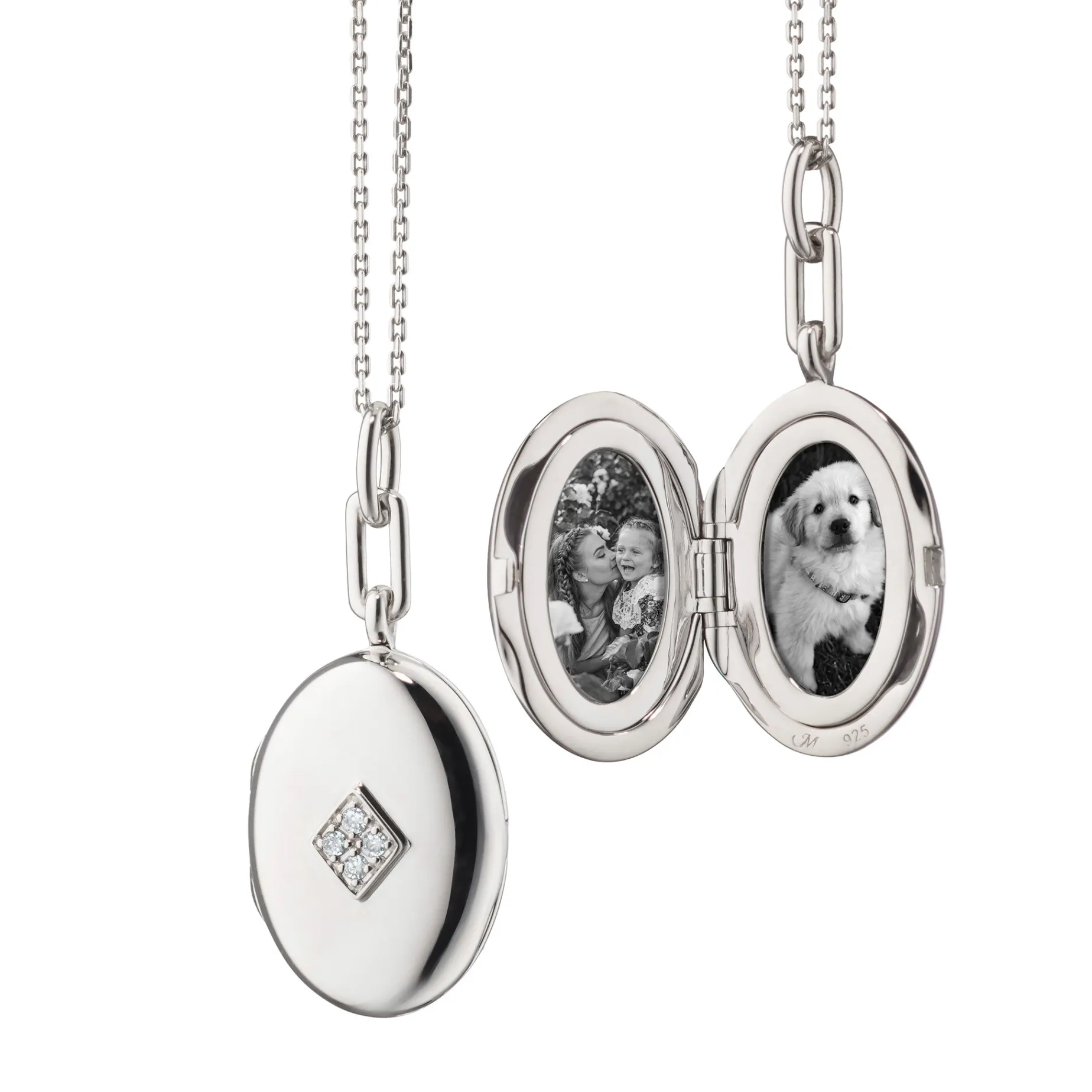 Diamond Sterling Silver Oval Locket Necklace