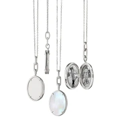 Elle Stone Slim 18K White Gold Locket Necklace