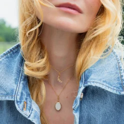 Elle Stone Slim 18K Yellow Gold Locket Necklace