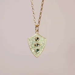 Fearless Shield with Pave Green Tsavorites and Green Tourmaline