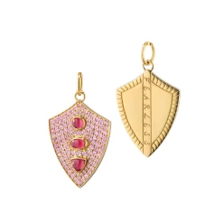 Fearless Shield with Pave Pink Sapphires and Rhodolite