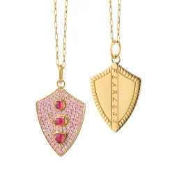 Fearless Shield with Pave Pink Sapphires and Rhodolite