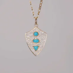 Fearless Shield with Turquoise and Pave Diamonds