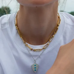 Fearless Shield with Turquoise and Pave White Sapphires