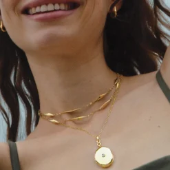 Infinity Diamond & Gold Engraved Locket Necklace
