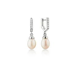 Infinity Huggie Pearl Drop Earrings