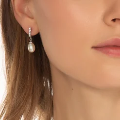 Infinity Huggie Pearl Drop Earrings