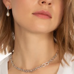 Infinity Huggie Pearl Drop Earrings