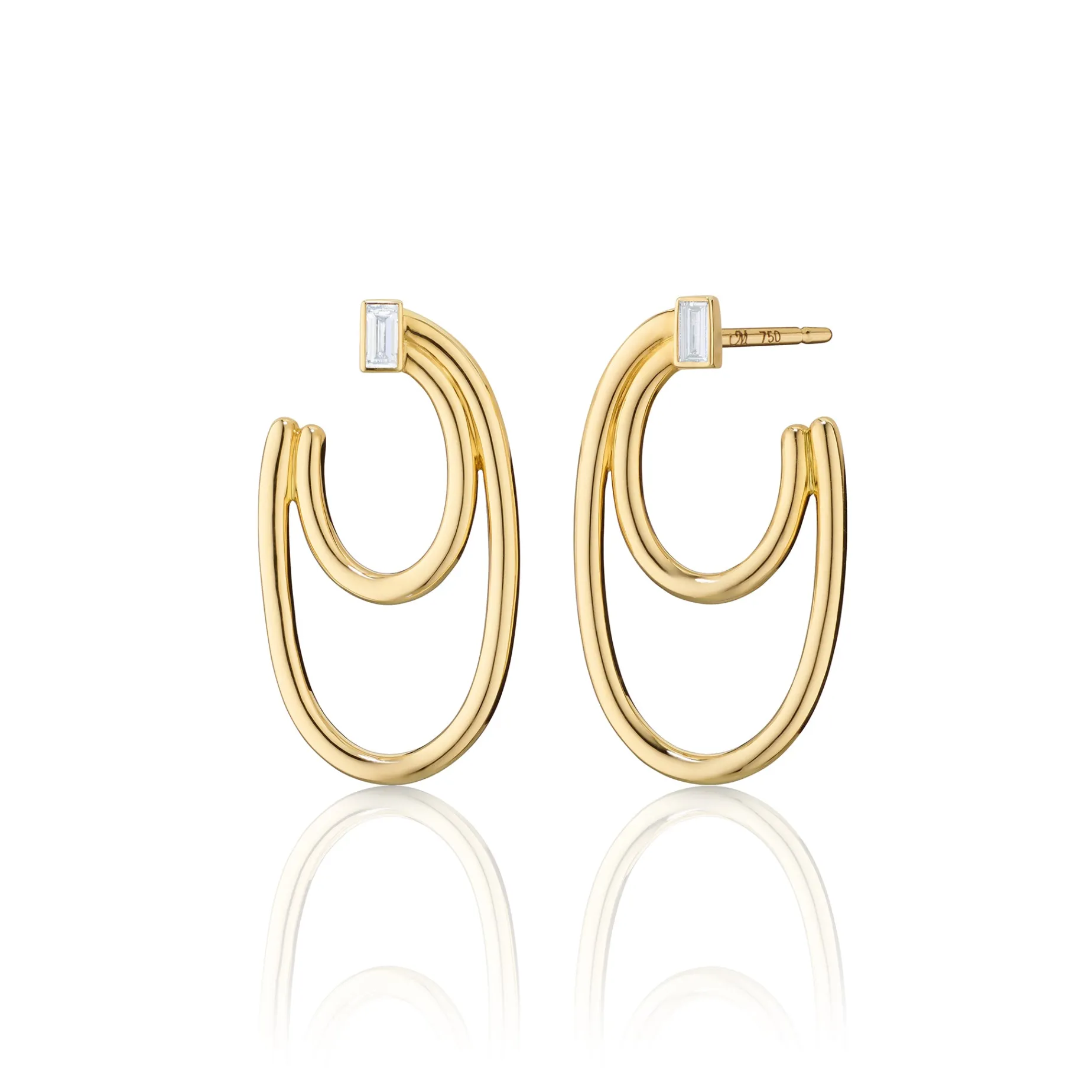 18K Gold Double Oval “Galaxy Wrap Hoop” Earrings with Baguette Diamond