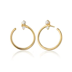 18K Yellow Gold Large "Galaxy Wrap Hoop" Earring with Pearl & White Diamond