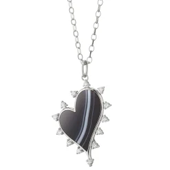 Large Black Agate Heart Necklace with White Sapphires
