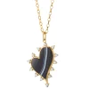 Large Black Agate Heart Necklace with Diamonds
