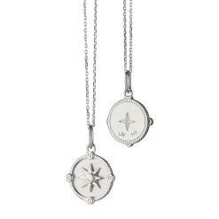 Mini "Adventure" Compass Sterling Silver Charm with Sapphire