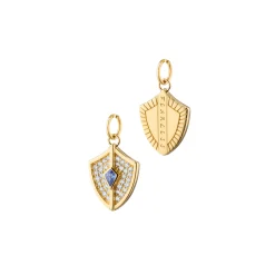 Mini Fearless Shield with Pave Diamonds and Kite Blue Sapphire