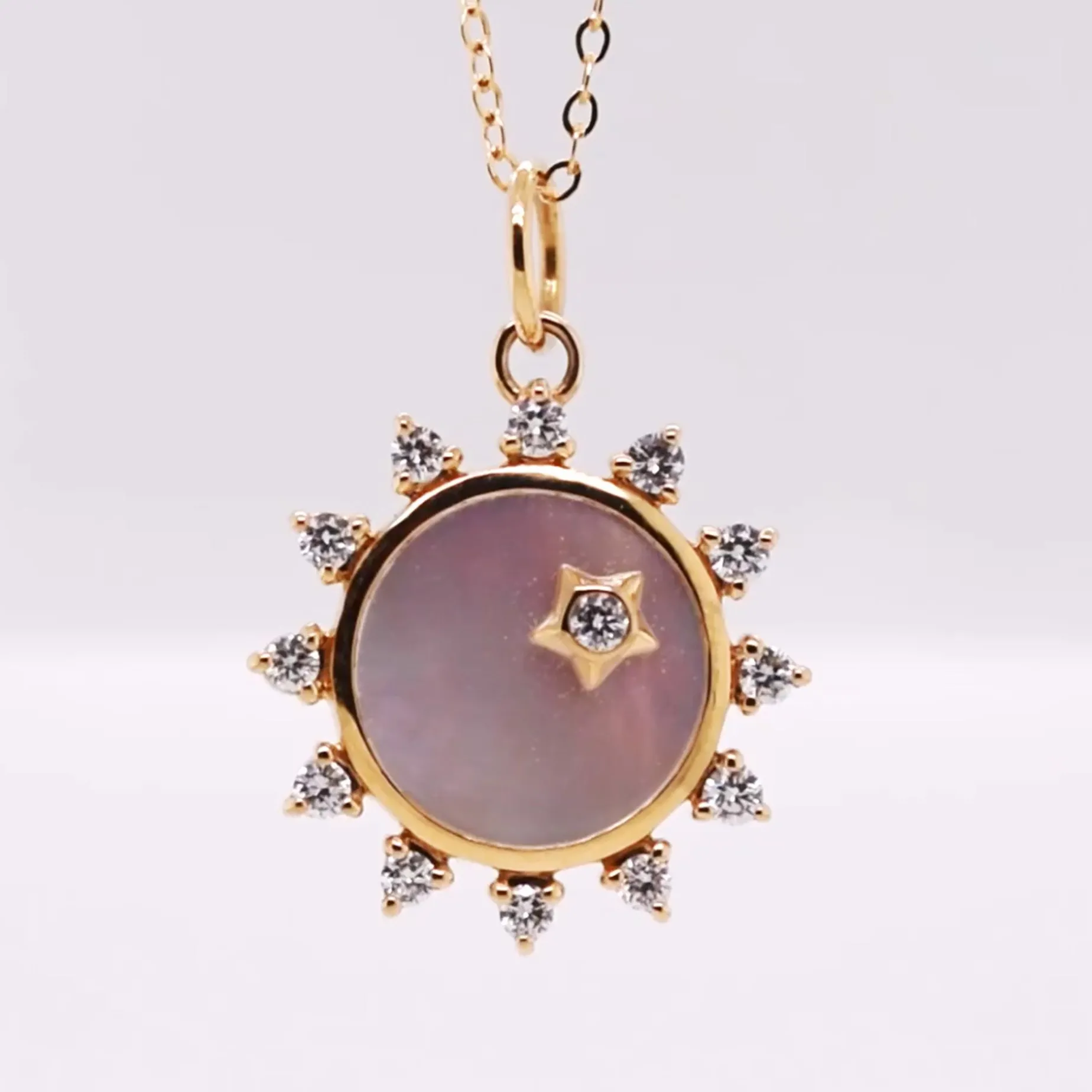 Mini Mother of Pearl Diamond "Happiness" Sun Charm