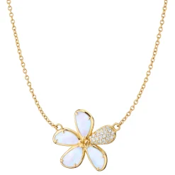 Mother of Pearl Flower Necklace with Pavé White Diamonds
