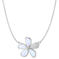 Mother of Pearl Flower Necklace with Pavé White Sapphires