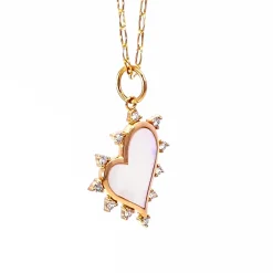 Mother of Pearl Heart Necklace with Diamonds
