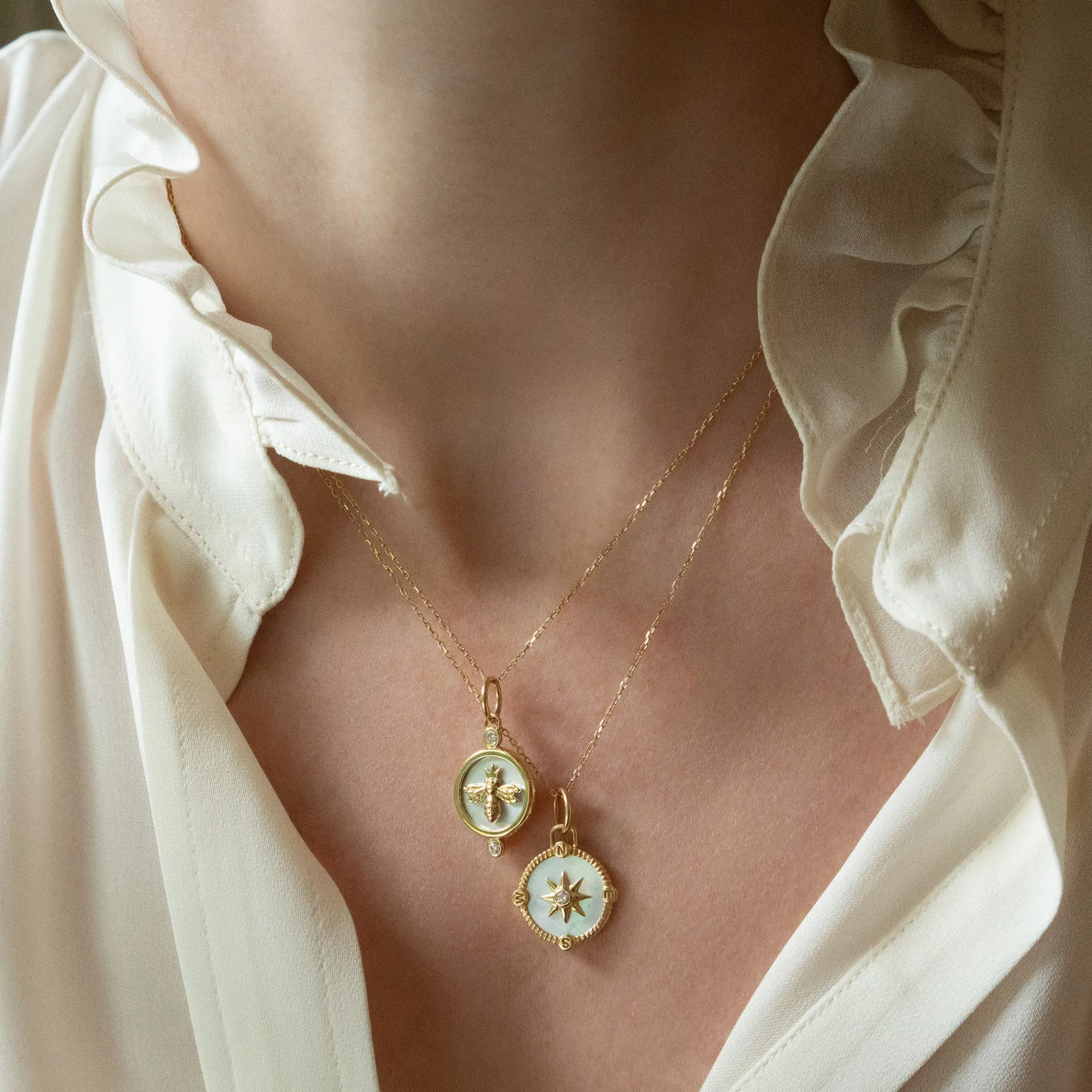 Mother of Pearl "Queen Bee" 18K Gold Charm Necklace