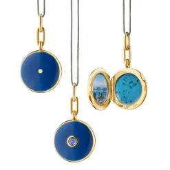 Navy Enamel Vermeil Round Locket with Blue Sapphire