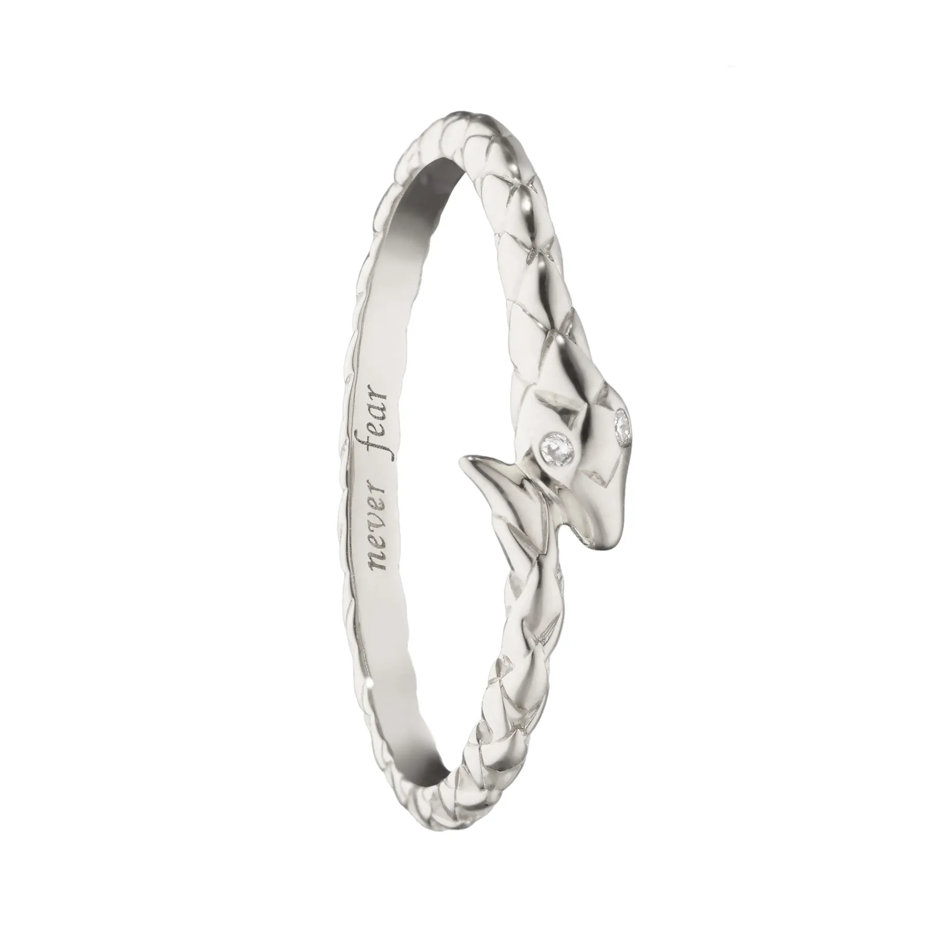 Never Fear Snake Poesy Slim Sterling Silver Stackable Ring