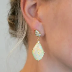 One of a Kind Australian Crystal Opal and Diamond Butterfly Earrings