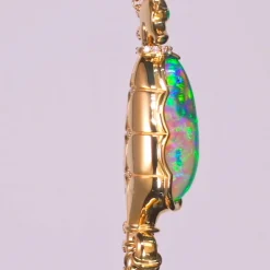 One of a Kind Australian Black Opal, Emerald and Diamond Seahorse Necklace