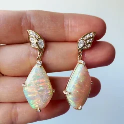 One of a Kind Australian Crystal Opal and Diamond Butterfly Earrings